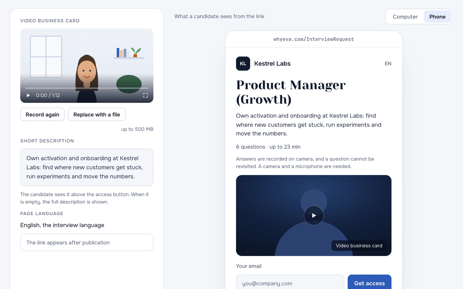 Your video intro and the interview page candidates open from your link